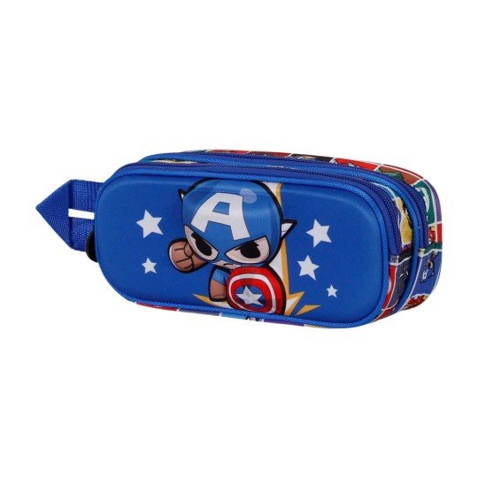 Two-Compartment School Pencil Case Marvel Captain America Blue 22x10x8 cm