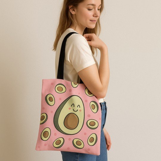 Fashionable Rectangular Shopping Bag Oh My Pop! Pink Avocado 33x40x7 cm, photo 3