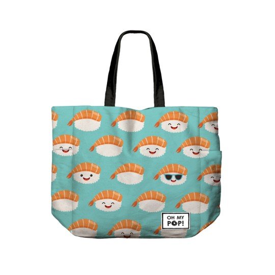 Fashionable Beach Shopping Bag Oh My Pop! Turquoise Nigiri 46x35x10 cm