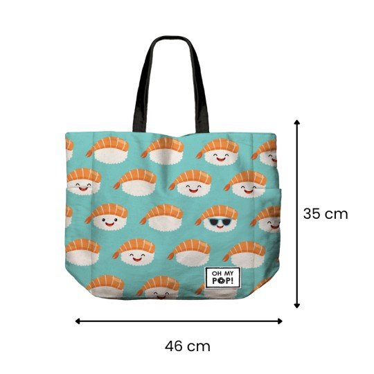 Fashionable Beach Shopping Bag Oh My Pop! Turquoise Nigiri 46x35x10 cm, photo 3