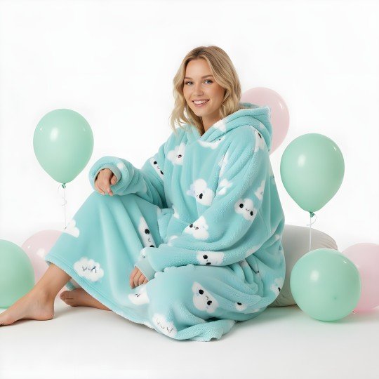 Super Soft Blanket Hoodie Robe - Lazy Robe Blue Cloud 100 cm