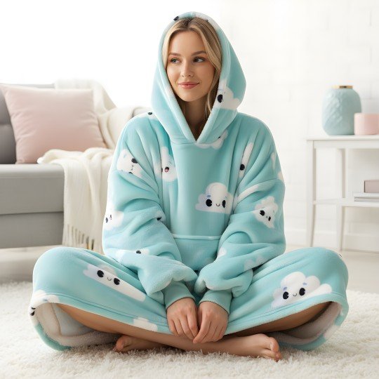 Super Soft Blanket Hoodie Robe - Lazy Robe Blue Cloud 100 cm, photo 14