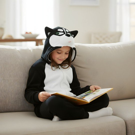 Piżama Onesie Kigurumi Kostium Przebranie Czarny Husky Dzieci, zdjęcie 2