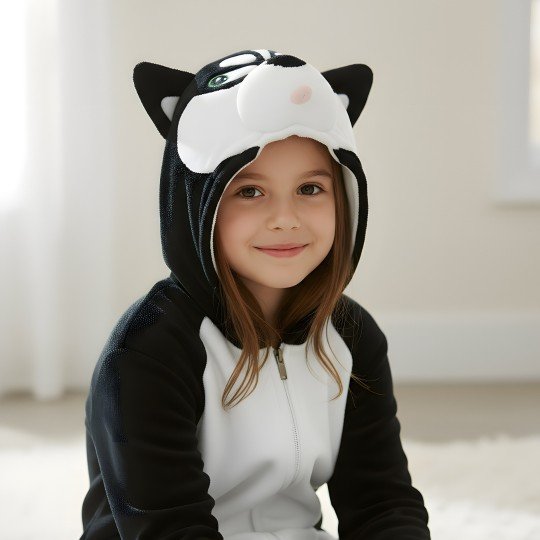 Piżama Onesie Kigurumi Kostium Przebranie Czarny Husky Dzieci, zdjęcie 4
