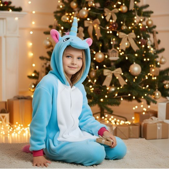 Piżama Onesie Kigurumi Kostium Lazurowy Jednorożec Dzieci, zdjęcie 2
