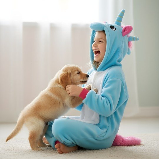 Piżama Onesie Kigurumi Kostium Lazurowy Jednorożec Dzieci, zdjęcie 5
