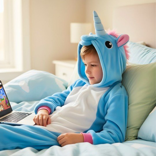 Onesie Kigurumi Pyjama Costume Sky Blue Unicorn Kids, photo 3