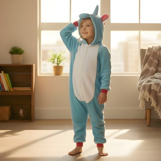 Onesie Kigurumi Pyjama Costume Sky Blue Unicorn Kids, photo 6