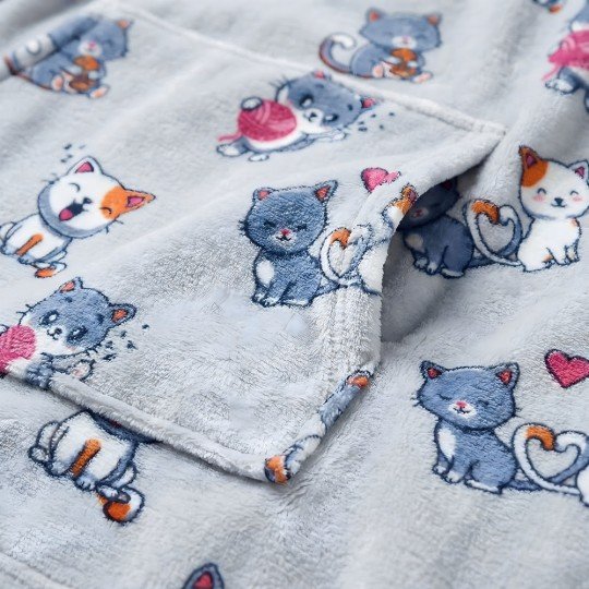 Bardzo Miękki Szlafrok Kocobluza Lazy Robe Szare Koty 100 cm, zdjęcie 2