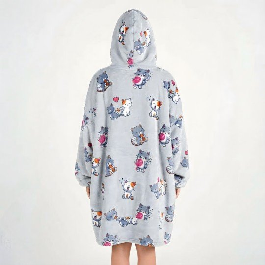 Bardzo Miękki Szlafrok Kocobluza Lazy Robe Szare Koty 100 cm, zdjęcie 3