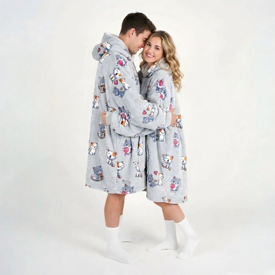 Bardzo Miękki Szlafrok Kocobluza Lazy Robe Szare Koty 100 cm, zdjęcie 6