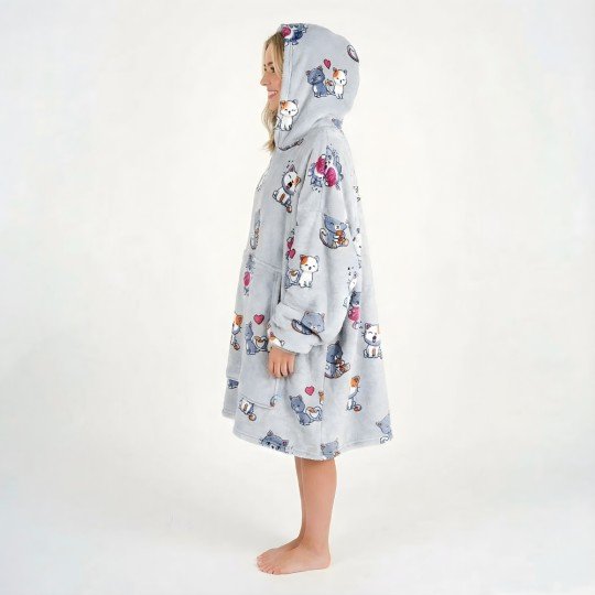 Bardzo Miękki Szlafrok Kocobluza Lazy Robe Szare Koty 100 cm, zdjęcie 8