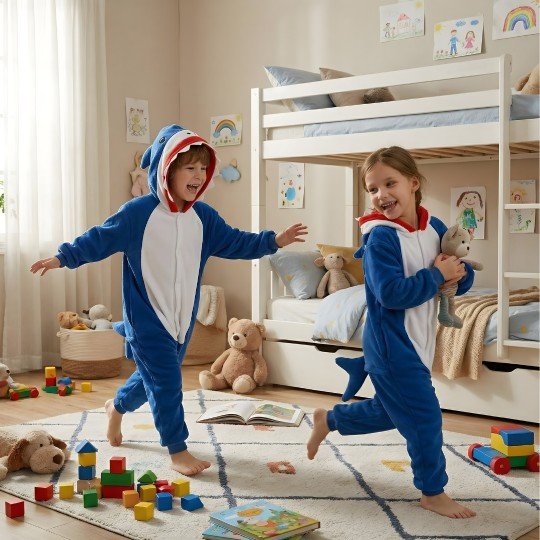 Onesie Kigurumi Pyjama Costume Fancy Dress Navy Shark Kids, photo 4