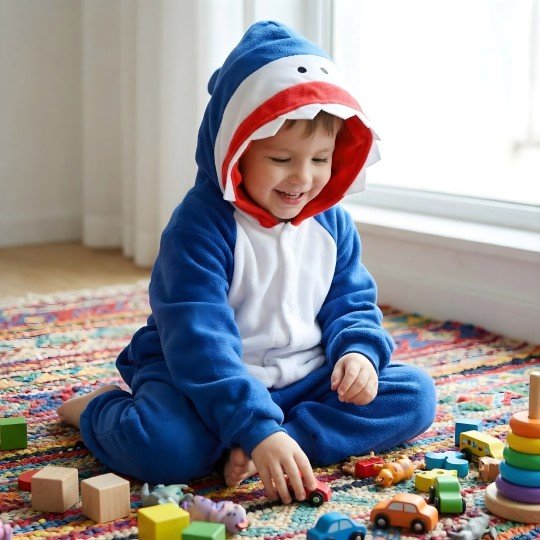 Onesie Kigurumi Pyjama Fancy Dress Navy Shark Kids, photo 5
