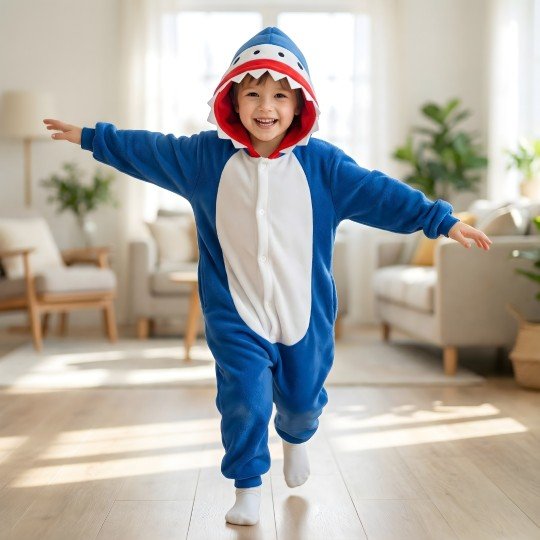 Onesie Kigurumi Pyjama Costume Fancy Dress Navy Shark Kids, photo 7