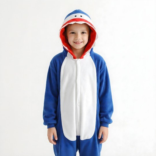 Onesie Kigurumi Pyjama Fancy Dress Navy Shark Kids, photo 3
