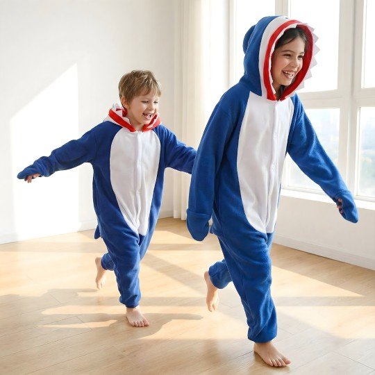 Onesie Kigurumi Pyjama Fancy Dress Navy Shark Kids, photo 8