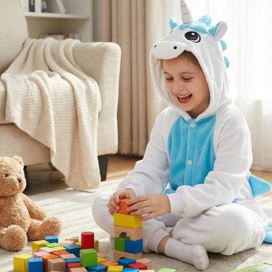 Piżama Onesie Kigurumi Kostium Przebranie Biały Jednorożec Dzieci, zdjęcie 3