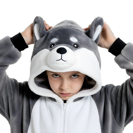 Onesie Kigurumi Pyjama Costume Fancy Dress Grey Husky Kids, photo 5