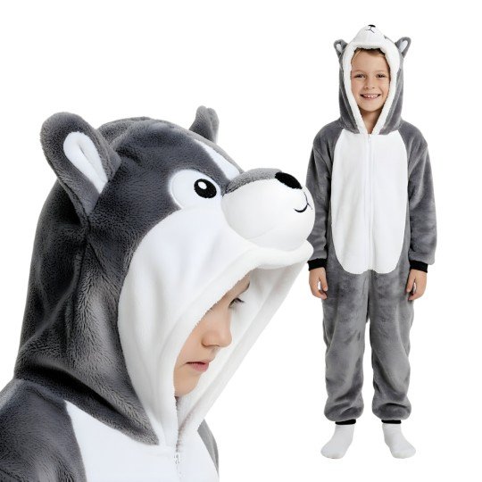 Onesie Kigurumi Pyjama Costume Grey Husky Kids