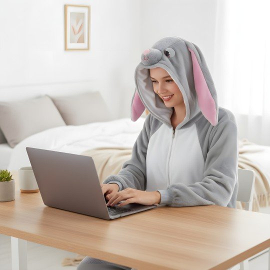 Piżama Onesie Kigurumi Kostium Przebranie Szary Królik, zdjęcie 2