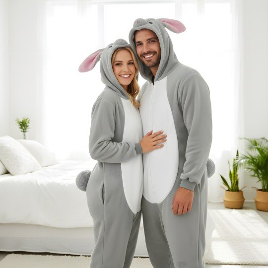 Piżama Onesie Kigurumi Kostium Przebranie Szary Królik, zdjęcie 4