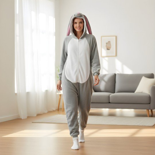 Piżama Onesie Kigurumi Kostium Przebranie Szary Królik, zdjęcie 8