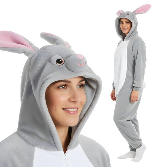 Kigurumi Onesie Pyjama Costume Grey Rabbit