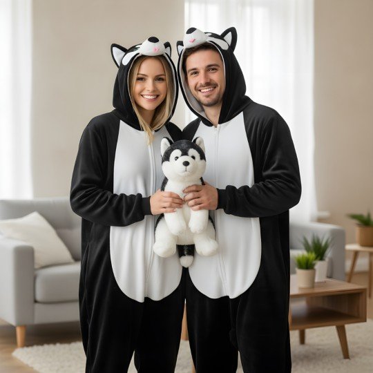 Piżama Onesie Kigurumi Kostium Przebranie Czarny Husky, zdjęcie 2