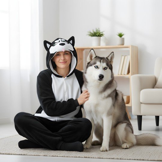 Piżama Onesie Kigurumi Kostium Przebranie Czarny Husky, zdjęcie 8