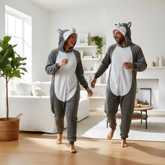 Piżama Onesie Kigurumi Kostium Przebranie Szary Husky, zdjęcie 8