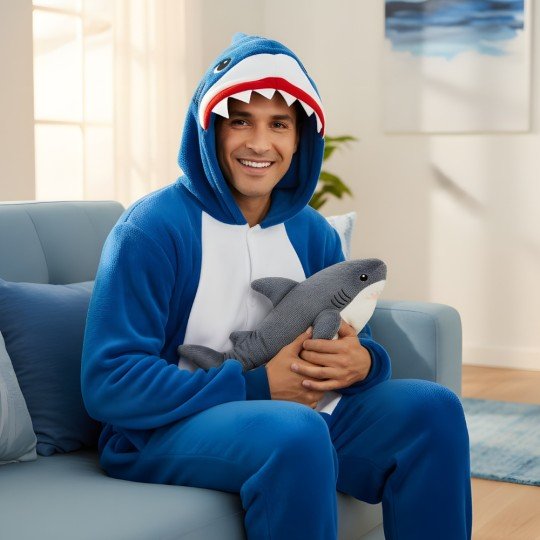 Piżama Onesie Kigurumi Kostium Niebieski Rekin, zdjęcie 8