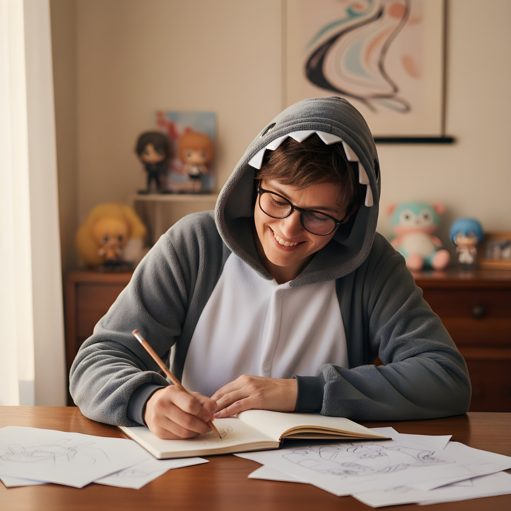 Piżama Onesie Kigurumi Kostium Przebranie Szary Rekin, zdjęcie 3