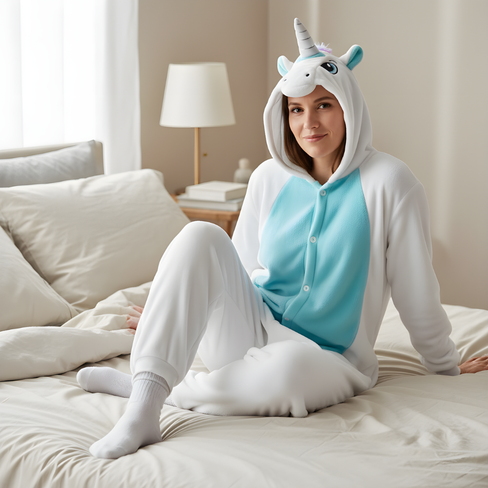 Piżama Onesie Kigurumi Kostium Przebranie Biały Jednorożec, zdjęcie 2