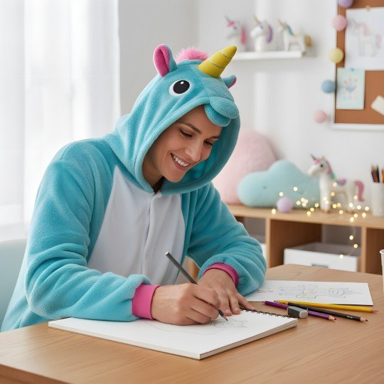Onesie Kigurumi Pajama Costume Blue Unicorn, photo 5