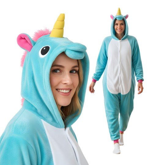 Onesie Kigurumi Pajama Costume Blue Unicorn