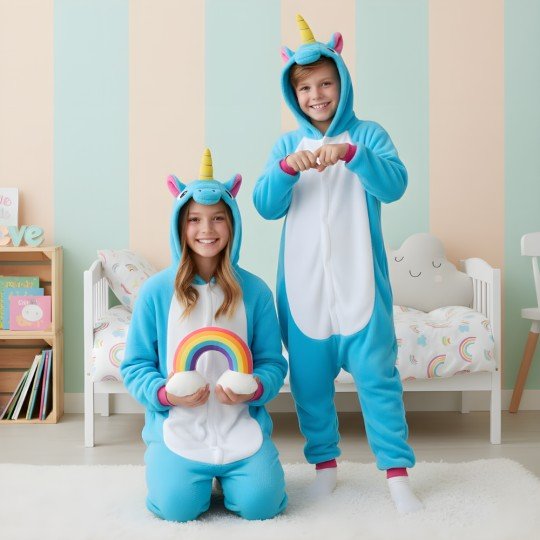 Onesie Kigurumi Pyjama Blue Unicorn Kids, photo 6
