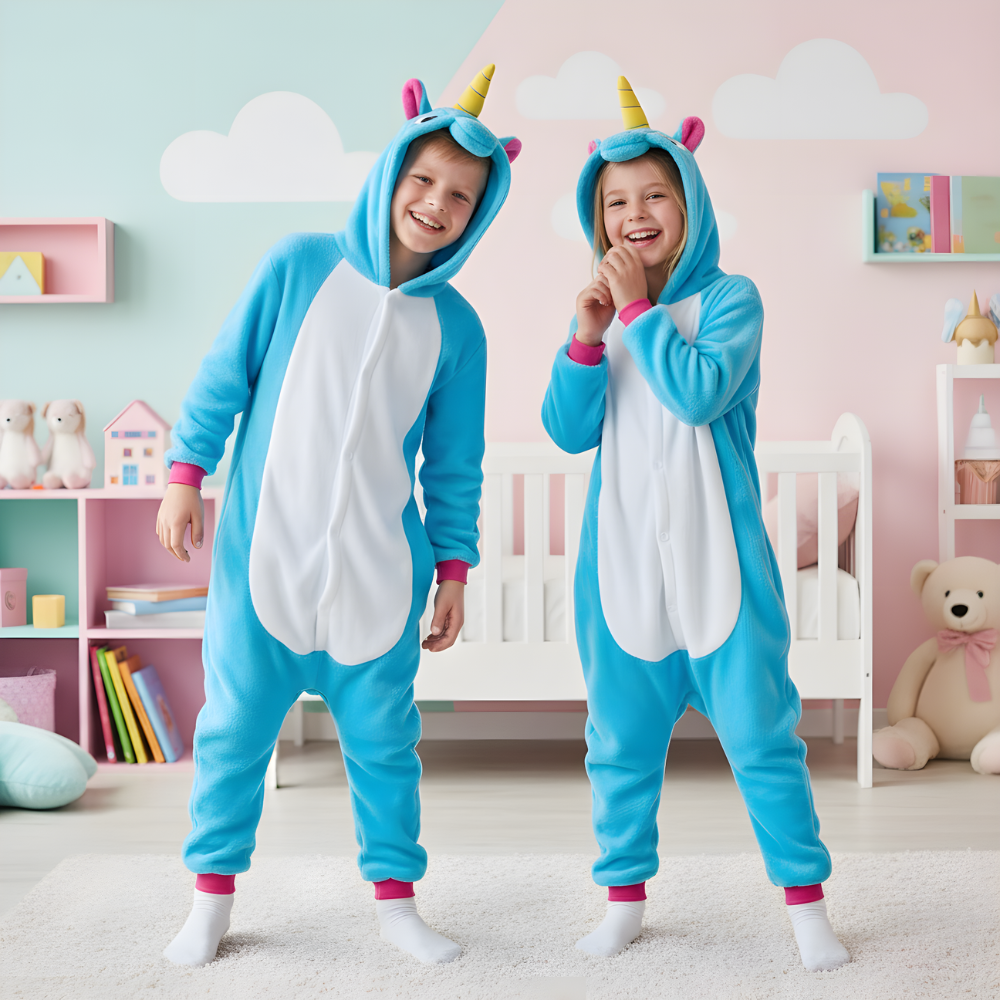 Piżama Onesie Kigurumi Kostium Niebieski Jednorożec Dzieci, zdjęcie 2