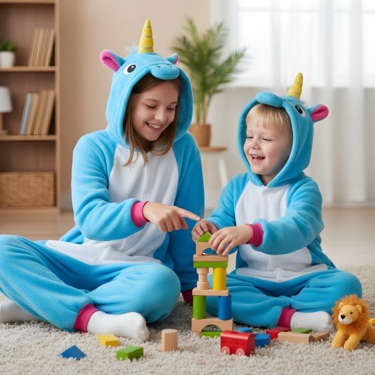 Piżama Onesie Kigurumi Kostium Niebieski Jednorożec Dzieci, zdjęcie 8