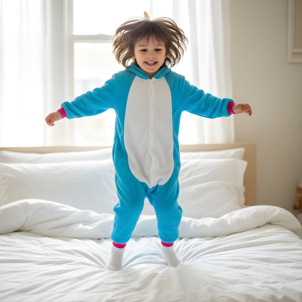 Piżama Onesie Kigurumi Kostium Niebieski Jednorożec Dzieci, zdjęcie 3