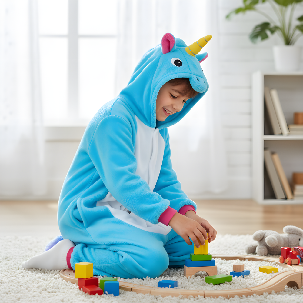 Piżama Onesie Kigurumi Kostium Niebieski Jednorożec Dzieci, zdjęcie 5