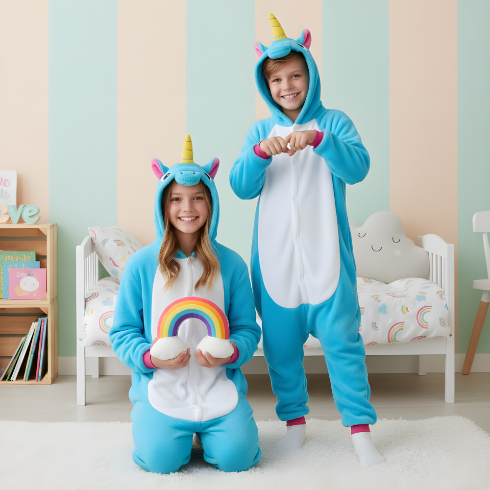 Piżama Onesie Kigurumi Kostium Niebieski Jednorożec Dzieci, zdjęcie 6
