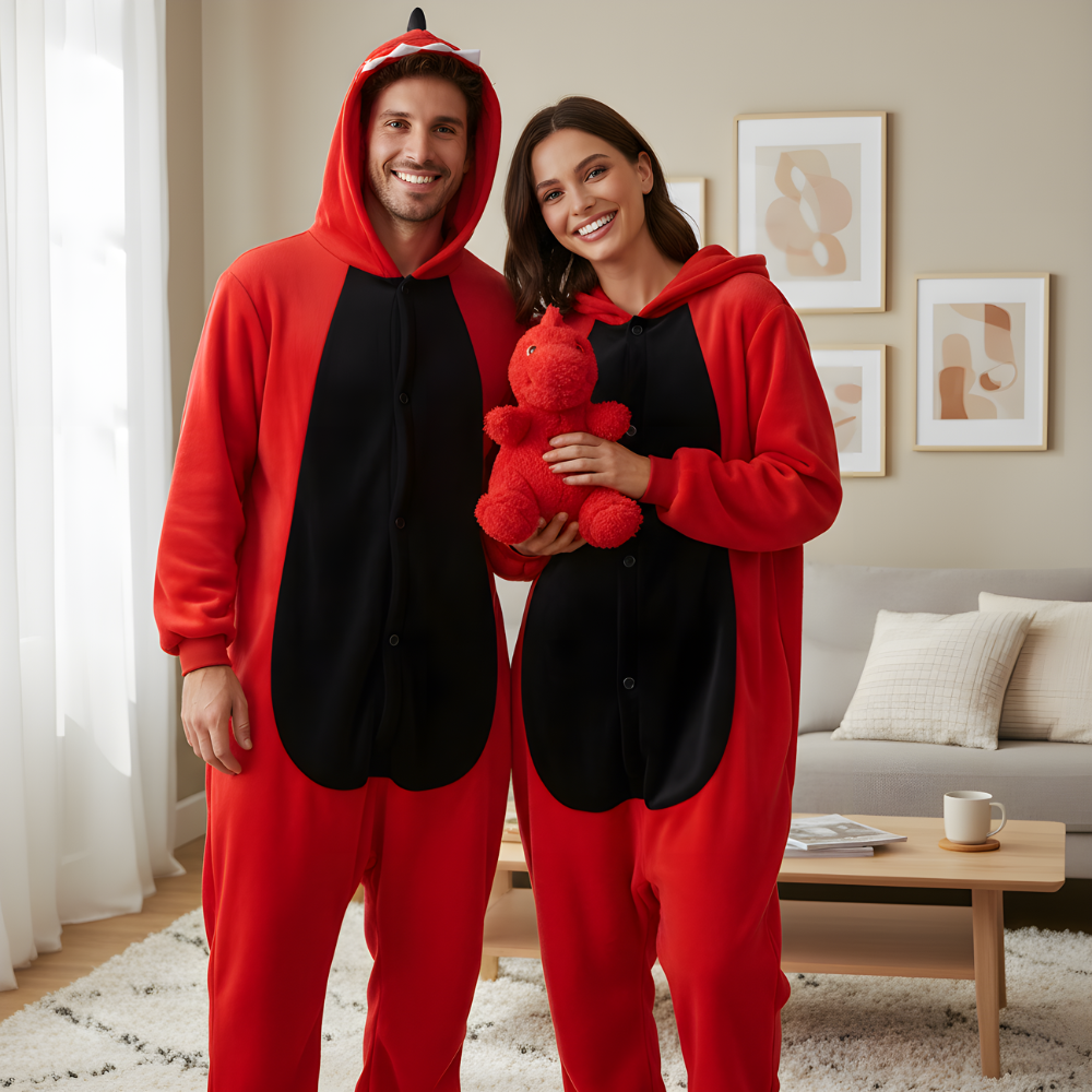 Piżama Onesie Kigurumi Kostium Przebranie Czerwony Dinozaur, zdjęcie 2