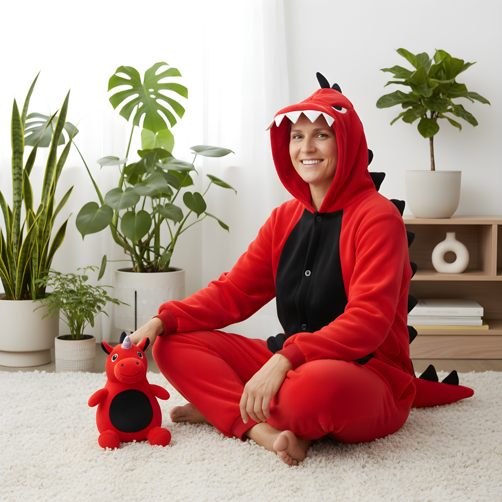 Piżama Onesie Kigurumi Kostium Przebranie Czerwony Dinozaur, zdjęcie 3