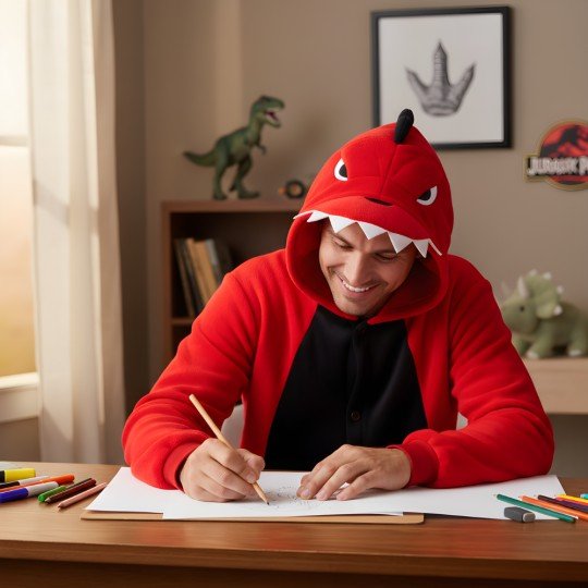 Piżama Onesie Kigurumi Kostium Przebranie Czerwony Dinozaur, zdjęcie 6