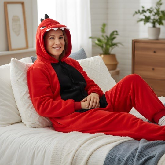 Piżama Onesie Kigurumi Kostium Przebranie Czerwony Dinozaur, zdjęcie 9