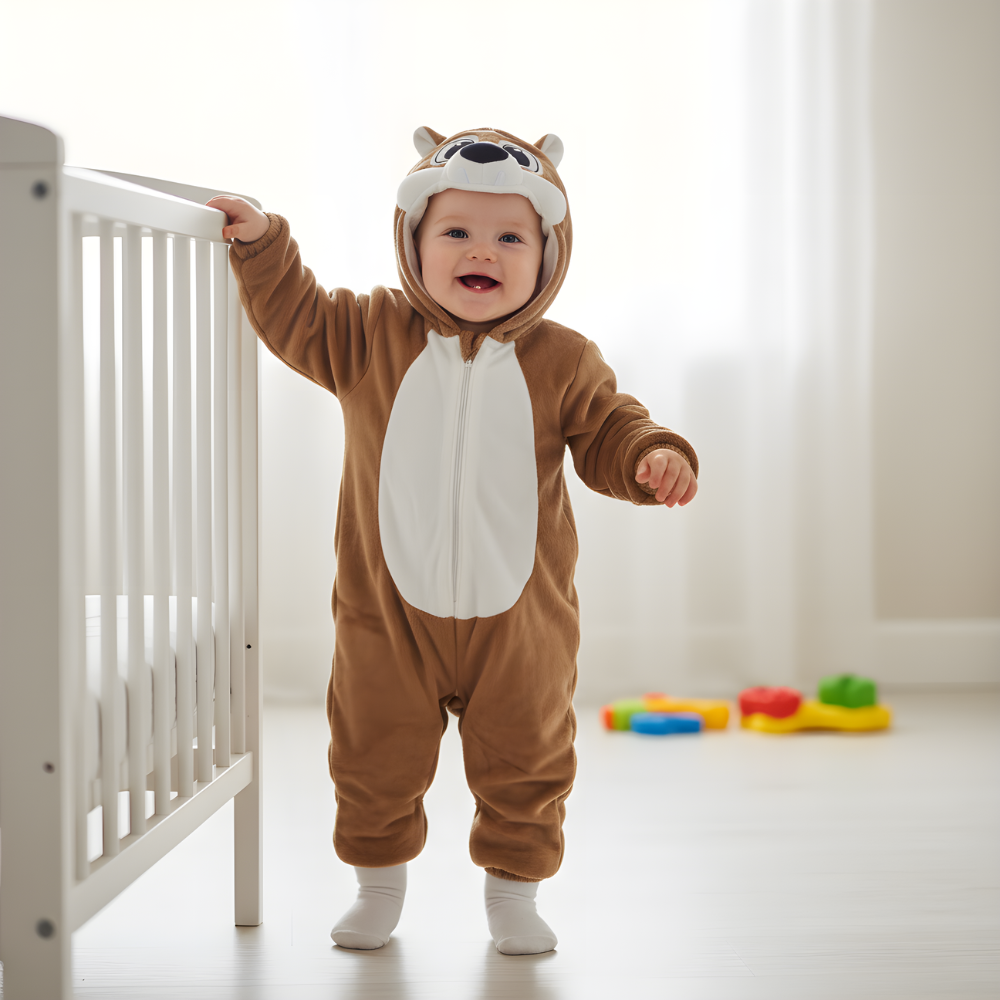 Piżama Onesie Kostium Przebranie Śpiochy Brązowy Miś Niemowlę, zdjęcie 3