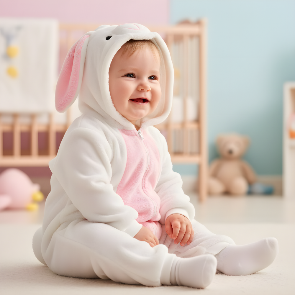 Piżama Onesie Przebranie Śpiochy Biały Króliczek Niemowlę, zdjęcie 3