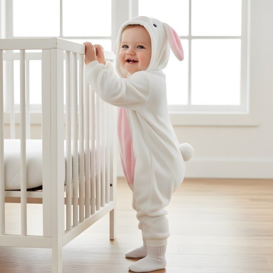 Piżama Onesie Przebranie Śpiochy Biały Króliczek Niemowlę, zdjęcie 4