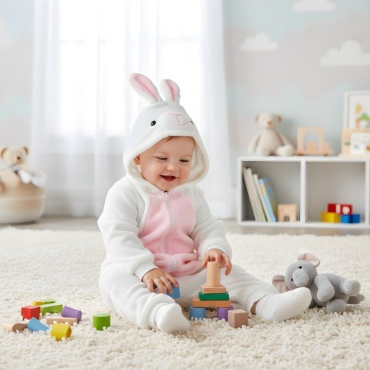 Piżama Onesie Przebranie Śpiochy Biały Króliczek Niemowlę, zdjęcie 6